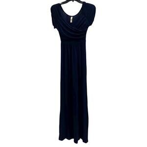 GILLY Y2K 90’s jersey knit navy blue ultra maxi dress whimsigoth coquette sz S